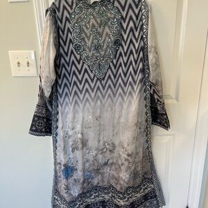 Pakistani Maryum n Maria Long Kameez and Trouser - Digital Print Ruffle Dupatta